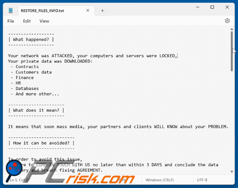 RALEIGHRAD ransomware text file (RESTORE_FILES_INFO.txt)
