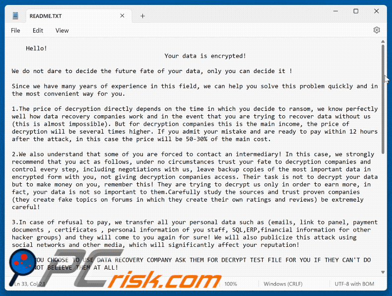RedFox ransomware text file (README.TXT)
