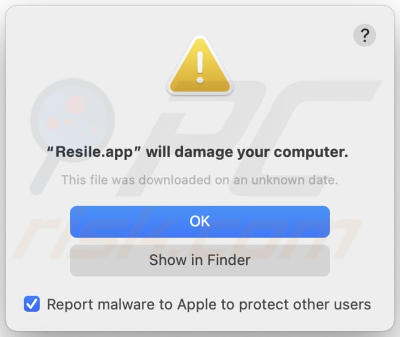 Resile.app adware warning before installation