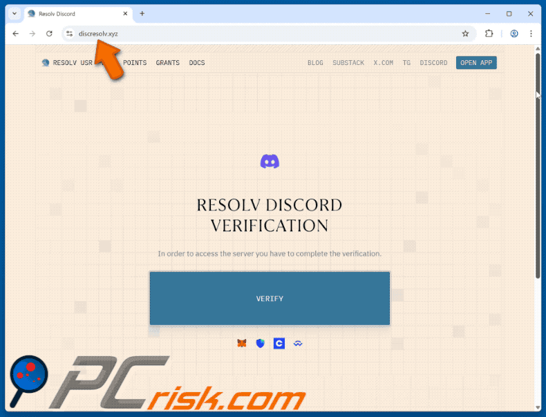 Appearance of Resolv Discord Verification scam (GIF)