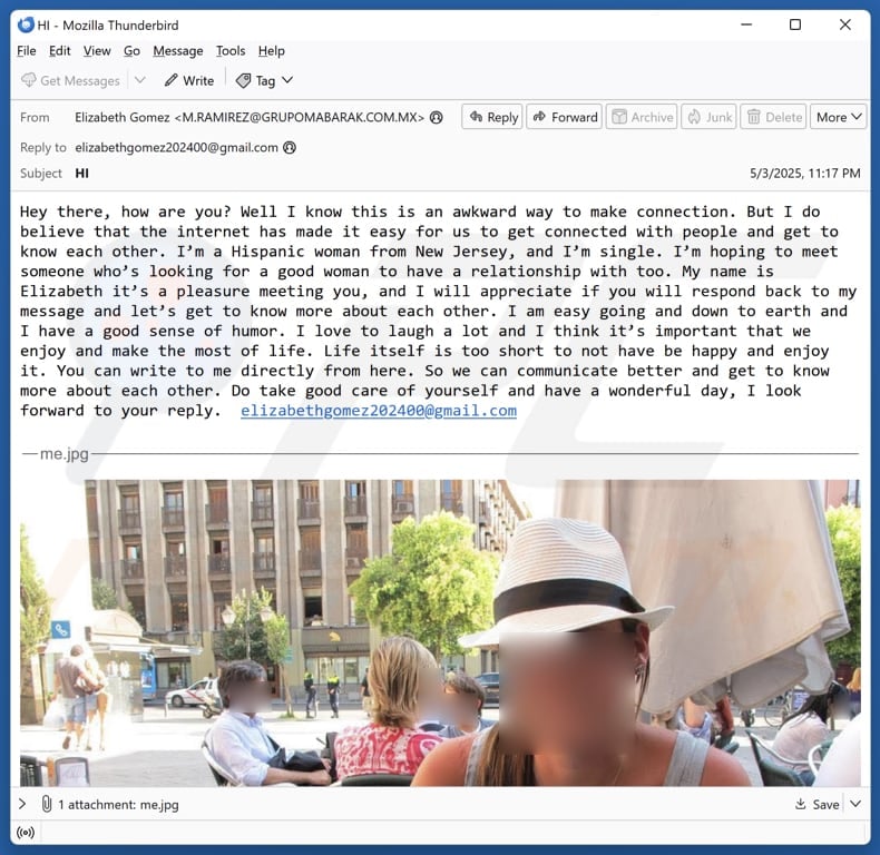 Romance email scam