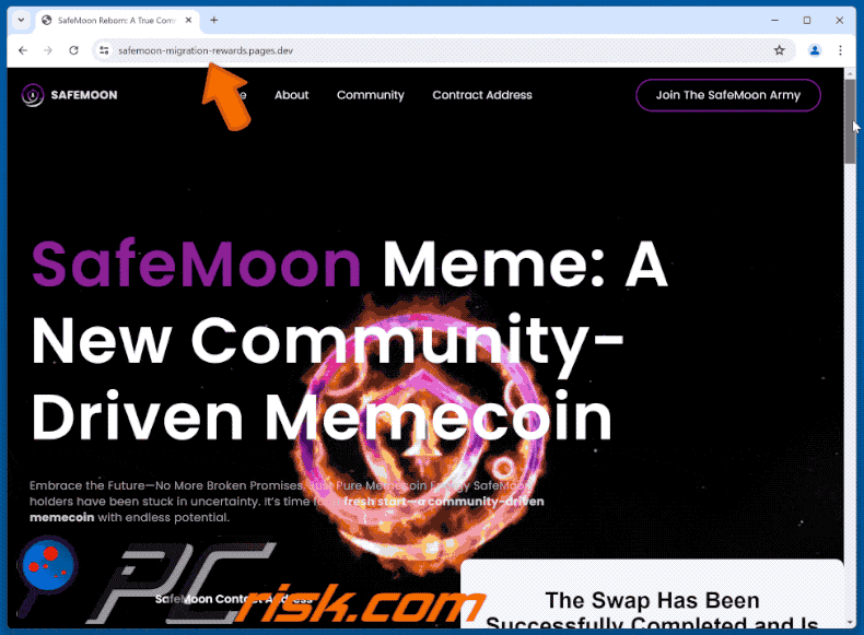 Appearance of SafeMoon Community scam