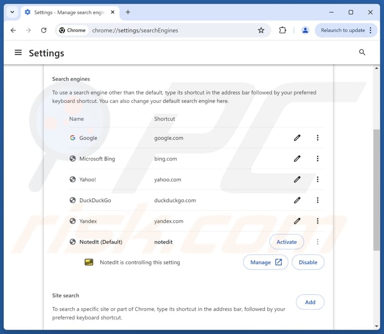 Removing search.noted-it.com from Google Chrome default search engine