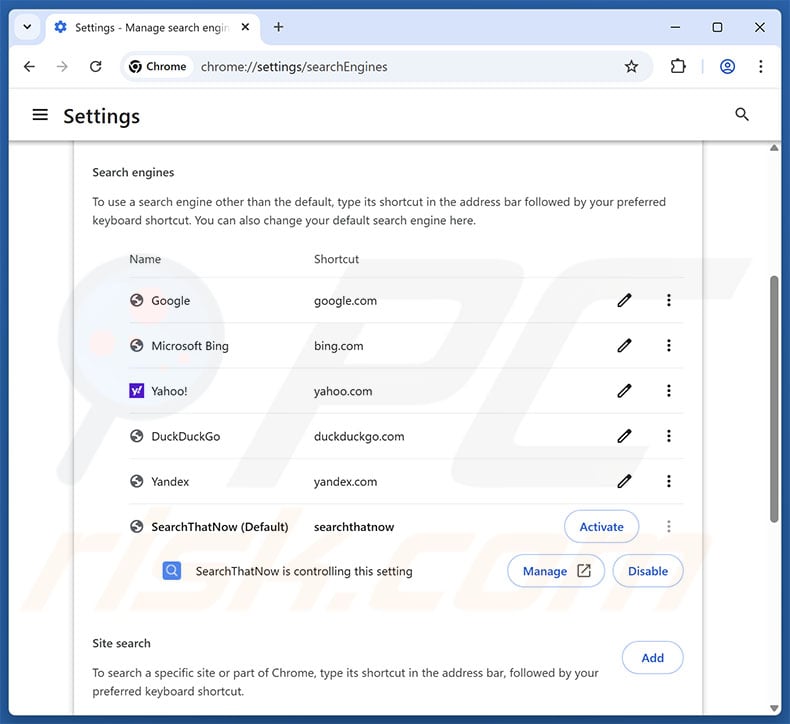 Removing mwsrc4you.com from Google Chrome default search engine