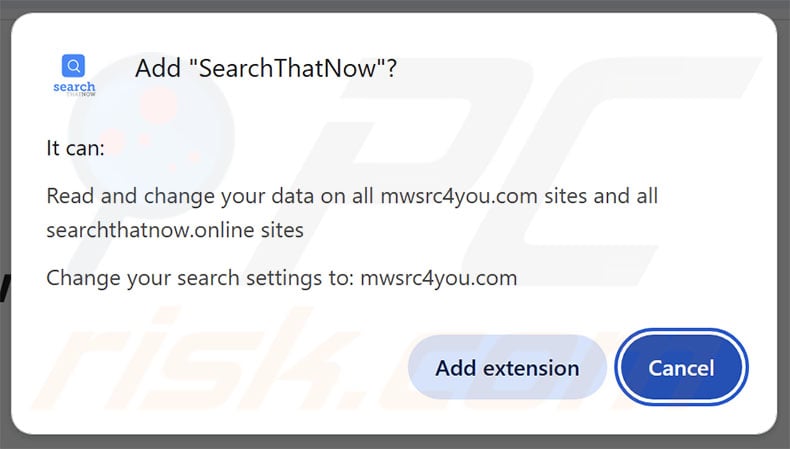 SearchThatNow browser hijacker asking for permissions