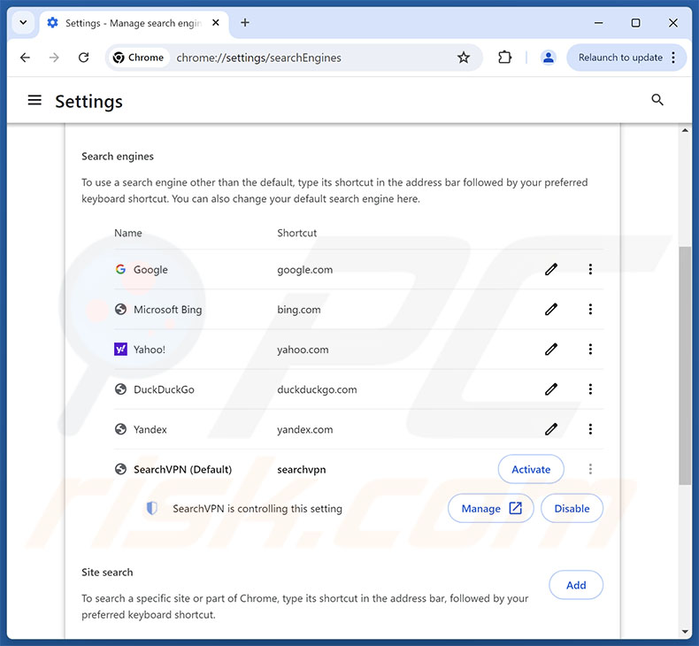 Removing kwsrc4you.com from Google Chrome default search engine