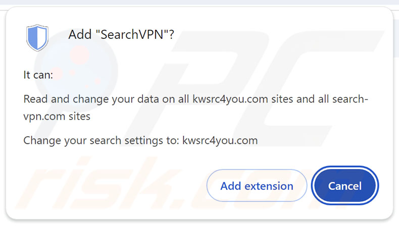 SearchVPN browser hijacker asking for permissions