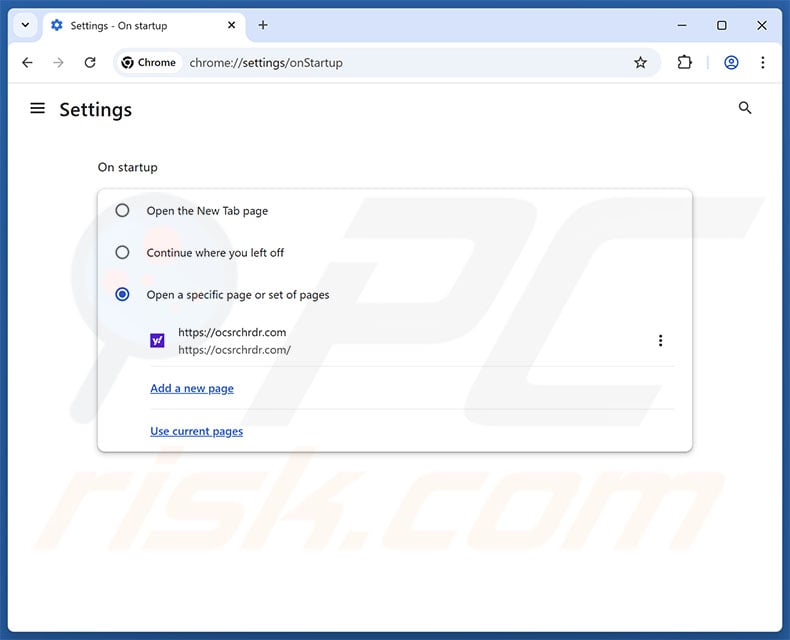 Removing ocsrchrdr.com from Google Chrome homepage