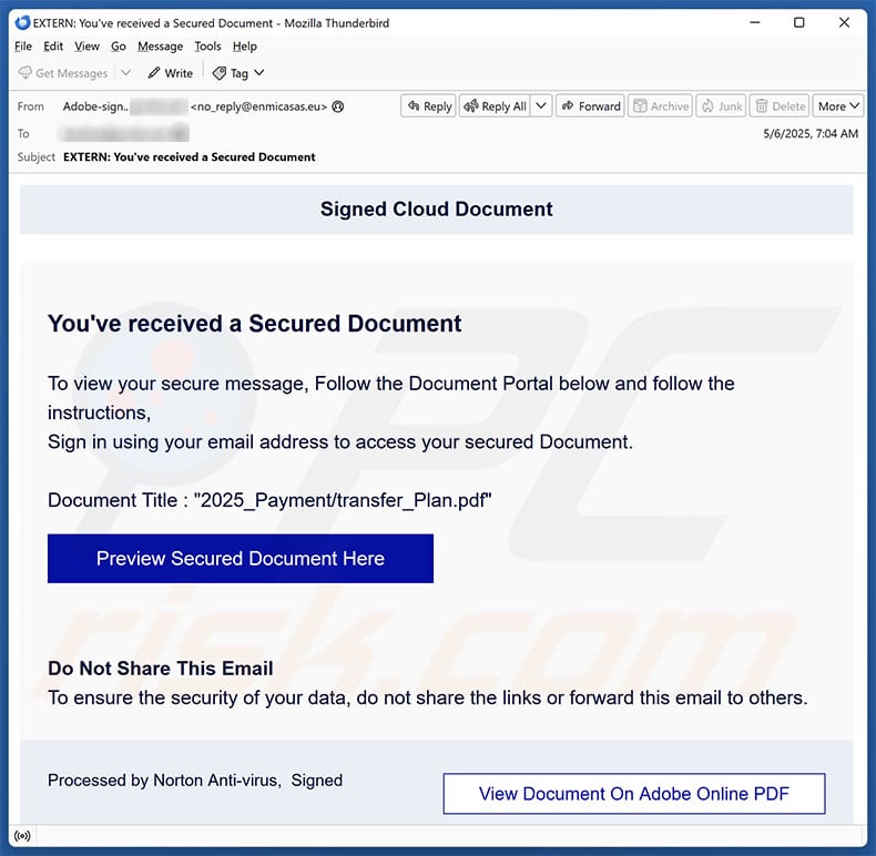 Signed Cloud Document email spam campaign