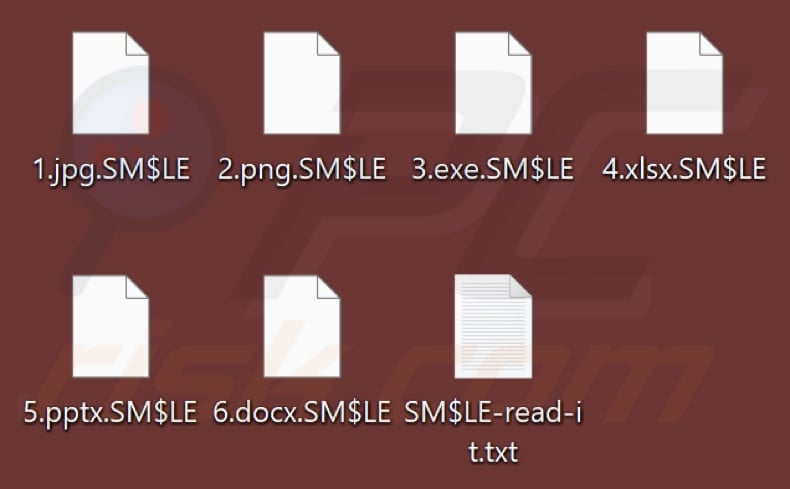 Files encrypted by Smile ransomware (.SM$LE extension)