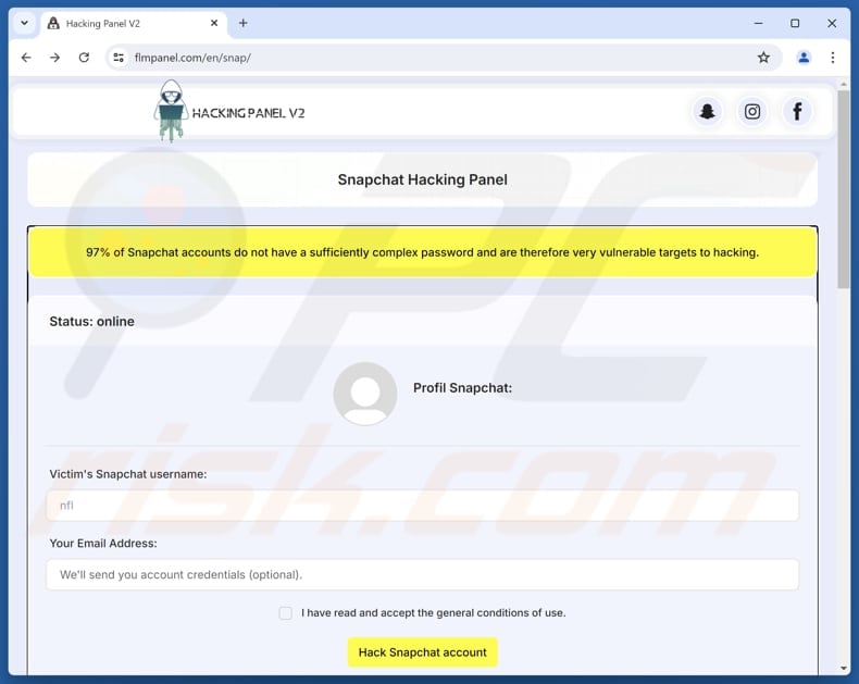 Snapchat Account Hack scam