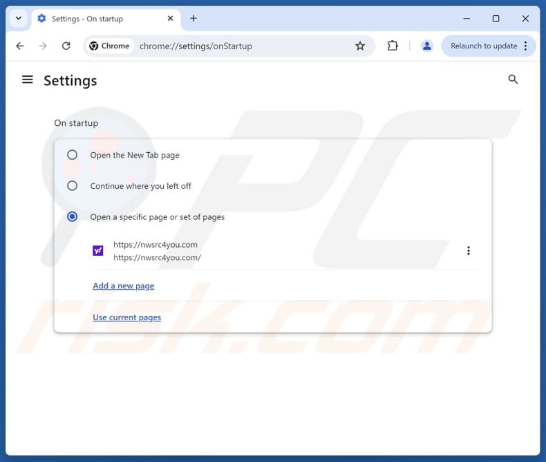 Removing nwsrc4you.com from Google Chrome homepage