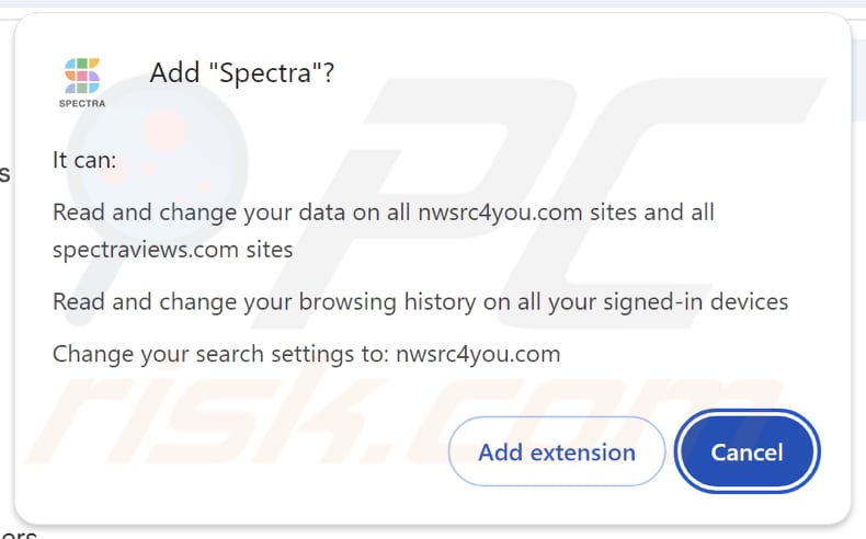Spectra browser hijacker asking for permissions