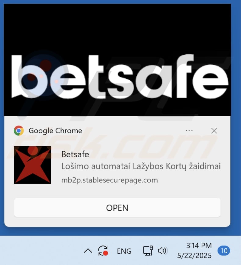 Ad delivered by the stablesecurepage[.]com webpage