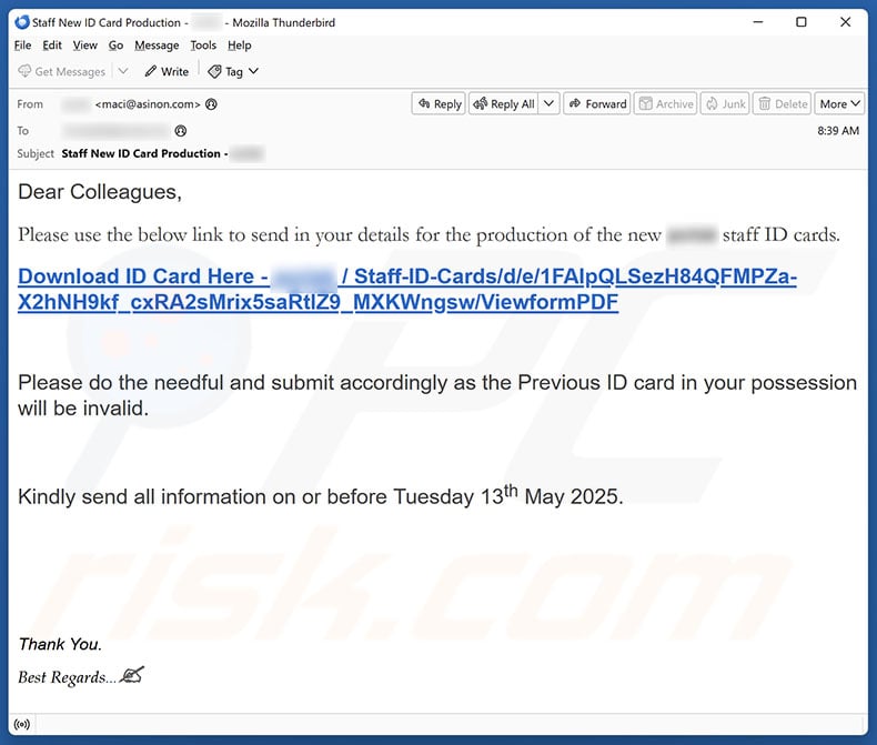 Staff ID Card email spam campaign