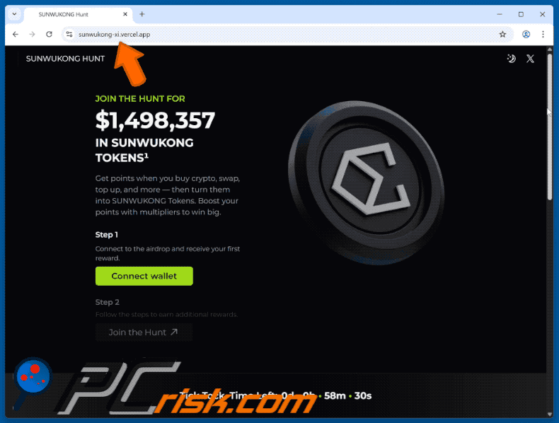 Appearance of SUNWUKONG Token Hunt scam (GIF)