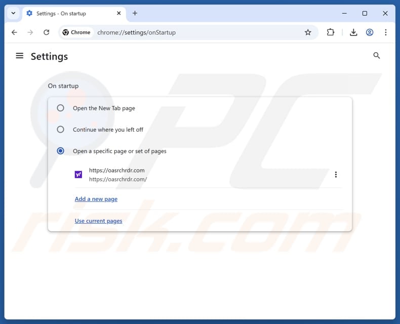 Removing oasrchrdr.com from Google Chrome homepage