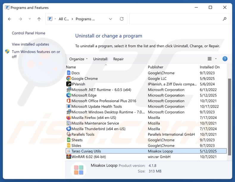 Tarao Cuviaq Utils uninstall via Control Panel