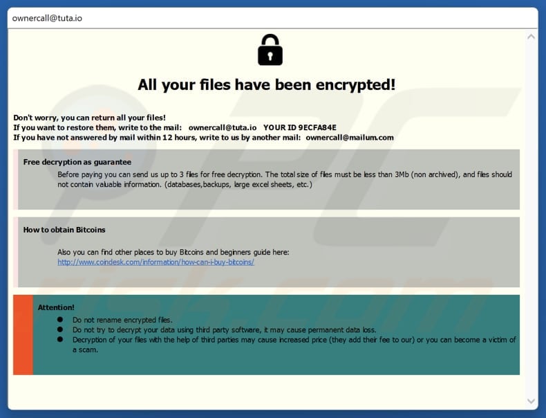 TXTME ransomware ransom note (pop-up message)