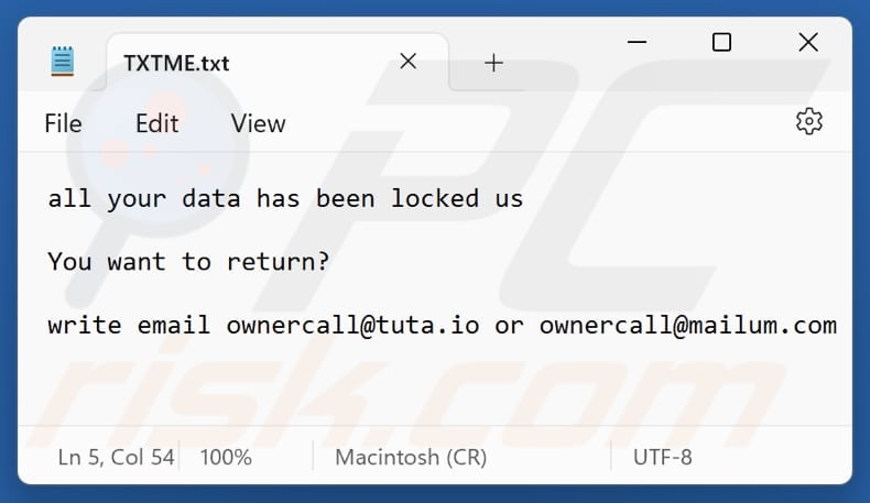 TXTME ransomware txt file (TXTME.txt)