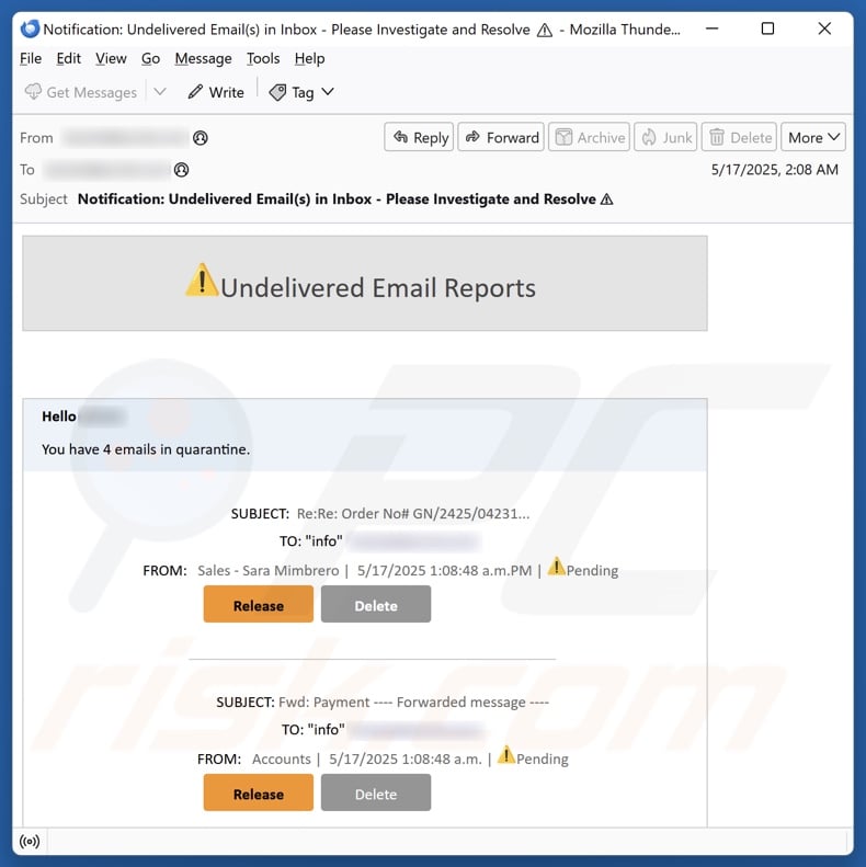 Undelivered Email Reports email spam campaign