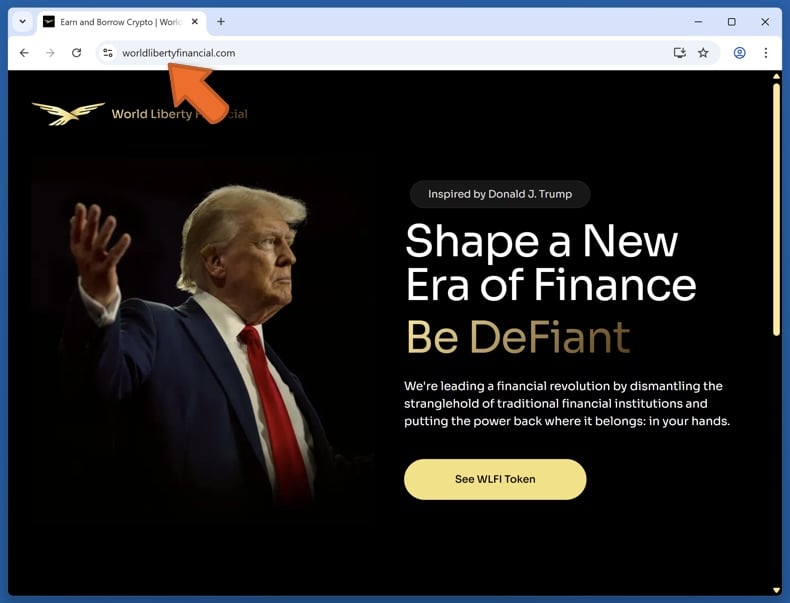 Appearance of the real World Liberty Financial website (worldlibertyfinancial.com)