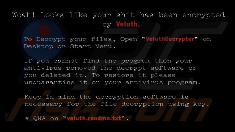 Veluth ransomware wallpaper