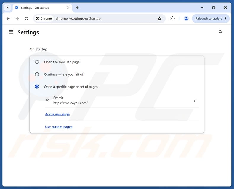 Removing swsrc4you.com from Google Chrome homepage