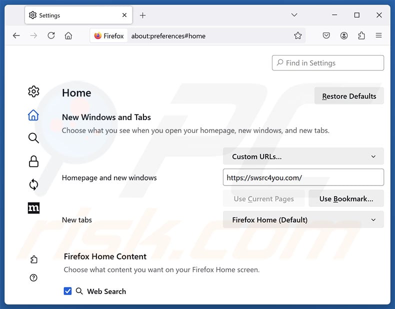 Removing swsrc4you.com from Mozilla Firefox homepage