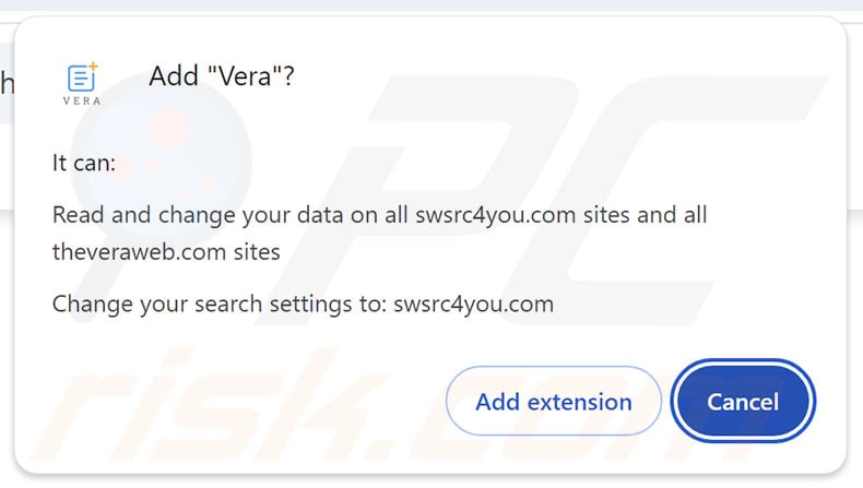 Vera browser hijacker asking for permissions