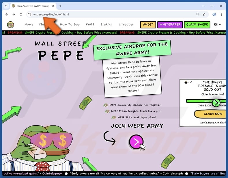 Wall Street Pepe ($WEPE) airdrop scam