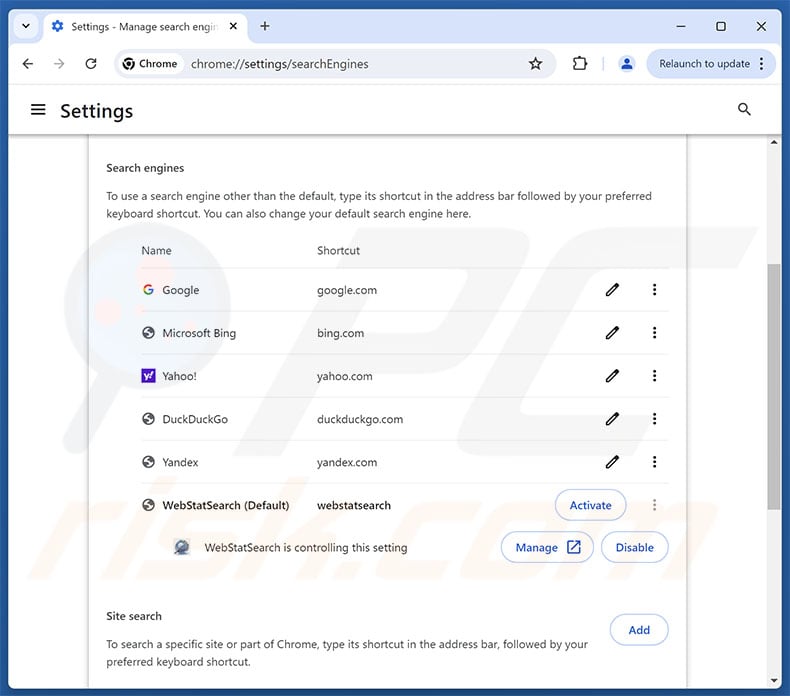 Removing odsrchrdr.com from Google Chrome default search engine