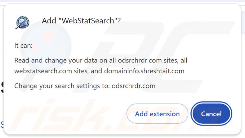 WebStatSearch browser hijacker asking for permissions
