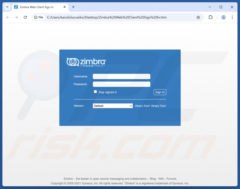 Your Document Has Been Held In A Queue scam email promoted phishing file (Zimbra Web Client Sign In.htm)
