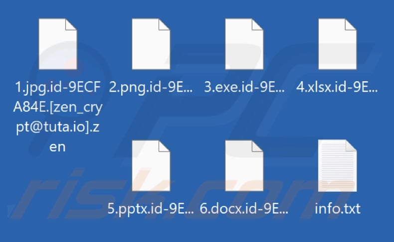 Files encrypted by Zen ransomware (.zen extension)