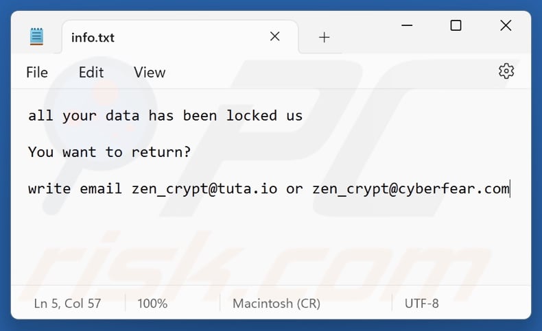 Zen ransomware text file (info.txt)