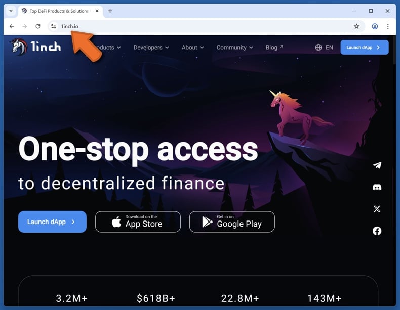 Appearance of the real 1inch website (1inch.io)