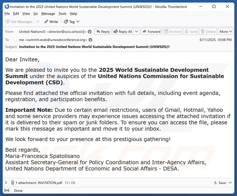 2025 World Sustainable Development Summit Invitation email spam campaign