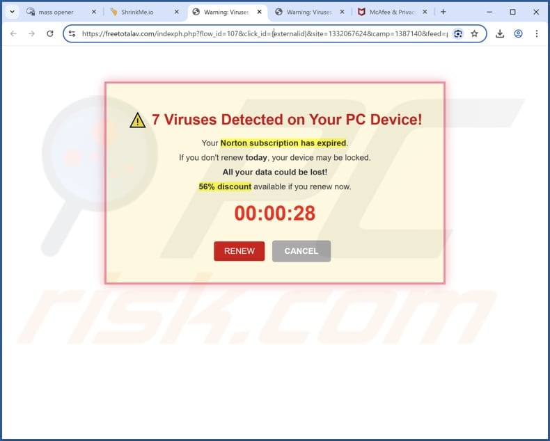 7 Viruses Detected On Your PC Device scam