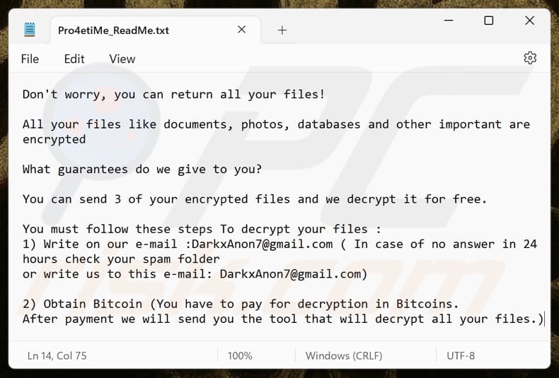 9062 ransomware text file (Pro4etiMe_ReadMe.txt)