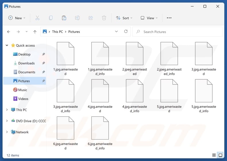 Files encrypted by AMERILIFE ransomware (.ameriwasted extension)