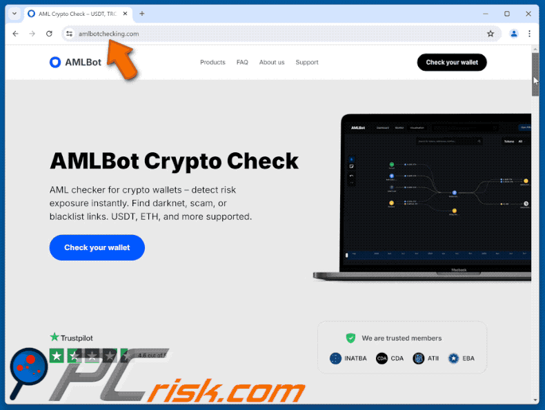 Appearance of the fake AMLBot Crypto Checking website (GIF)