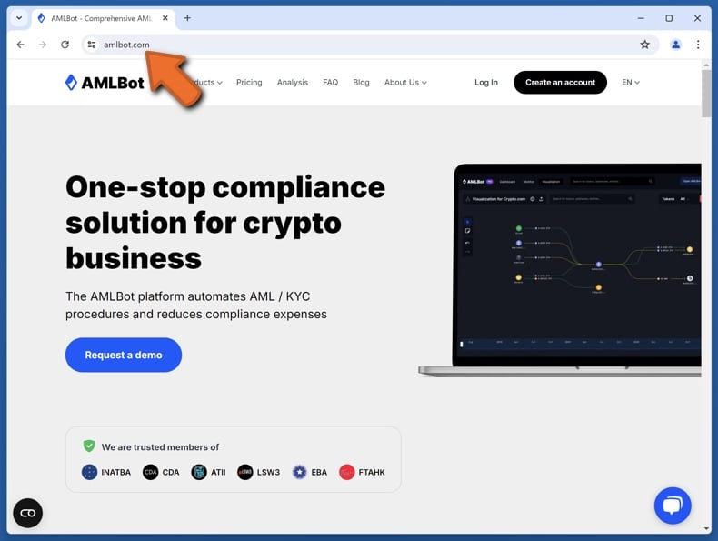 Appearance of the real AMLBot website (amlbot.com)