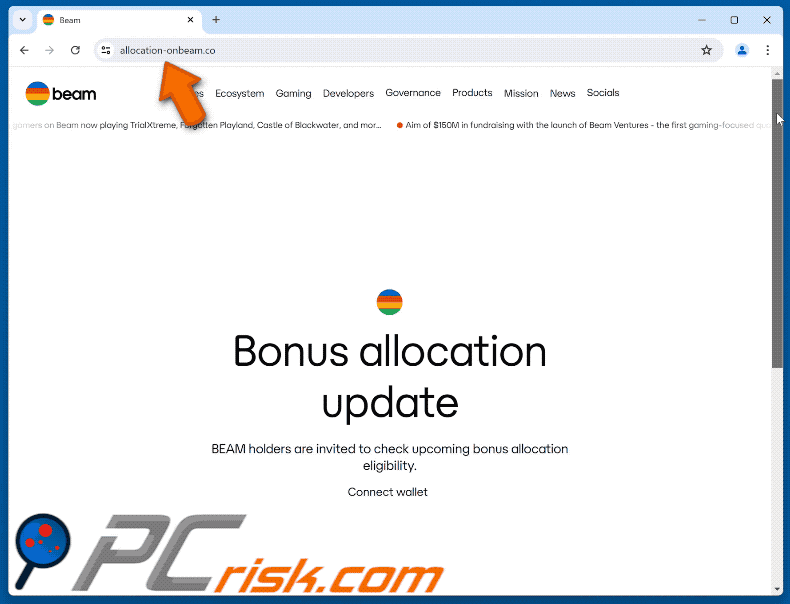 Appearance of Beam Bonus Allocation scam