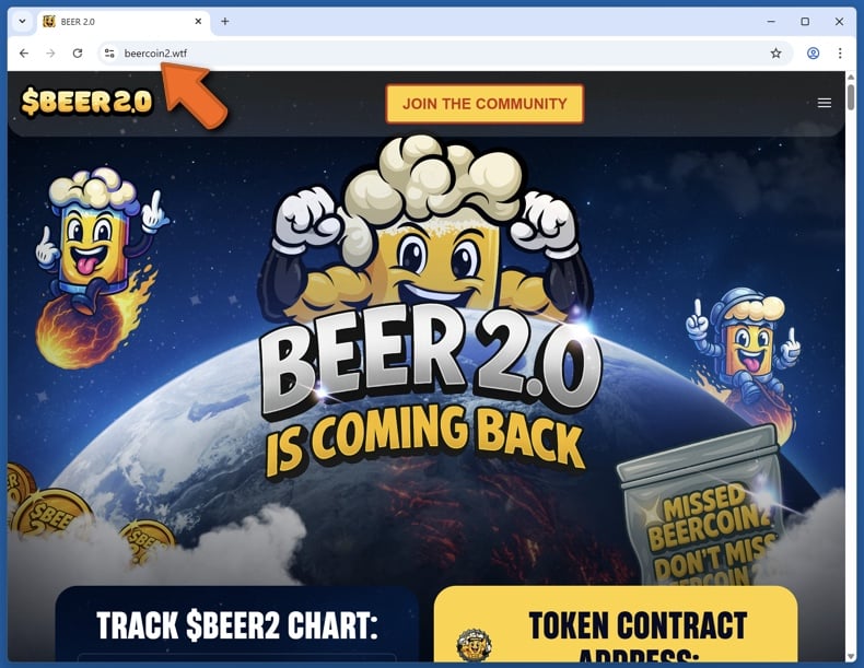 Appearance of the real Beercoin 2 website (beercoin2.wtf)