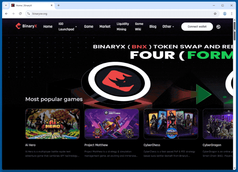 Appearance of BinaryX (BNX) Token Swap To Four (FORM) scam