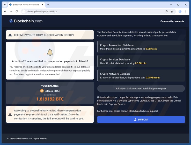 Blockchain.com Compensation Payments scam