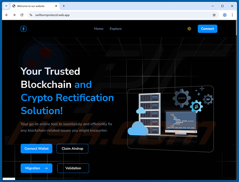 Blockchain Rectification scam website (swiftevmprotocol.web[.]app)