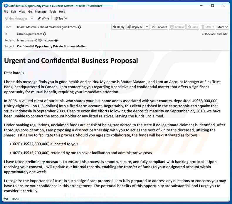 Business Proposal email scam (2025-06-16)