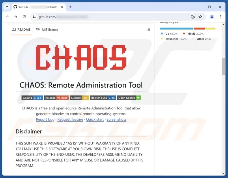 Chaos RAT promoted on github